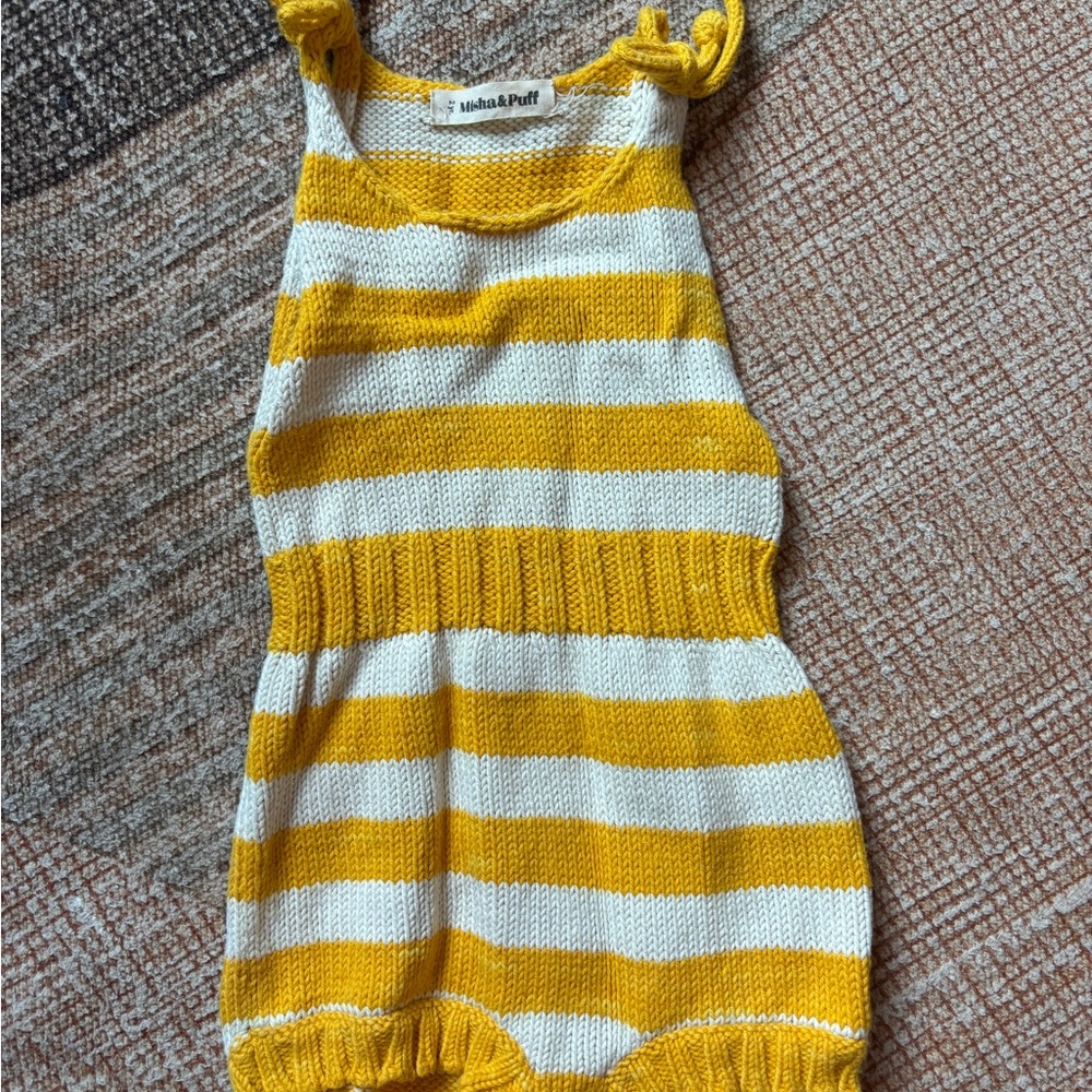 Misha And Puff Knit Yellow and White Striped Baby Romper